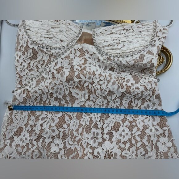 🆕 SELF-PORTRAIT 🧿 NWOT Crystal Trimmed White Fine Lace Maxi Dress, Sz US8 UK12 - Picture 16 of 16